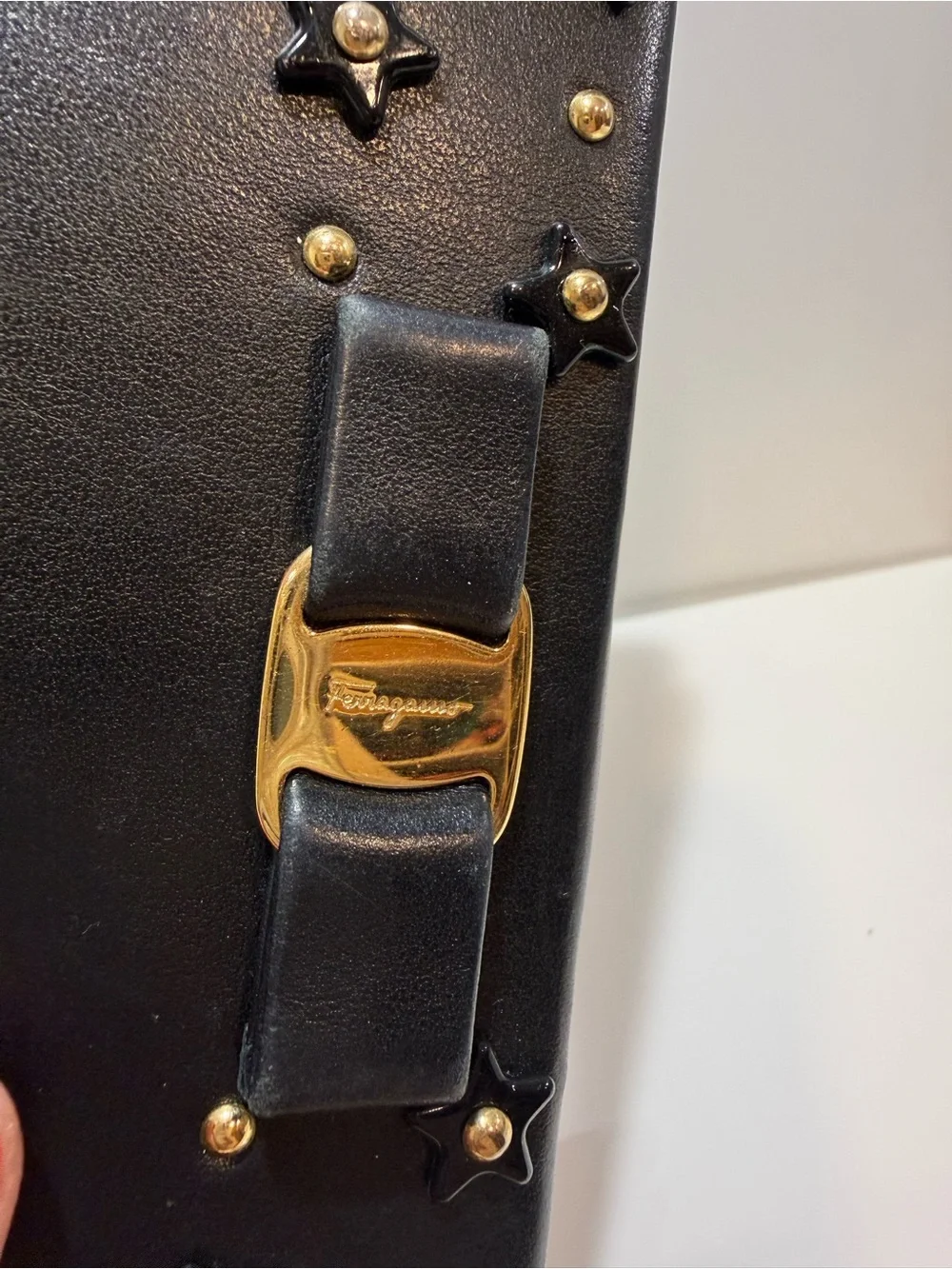 Salvatore Ferragamo Black Bow Studded Wallet